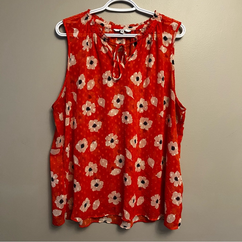 Alfred Sung XXL sheer floral print sleeveless blouse